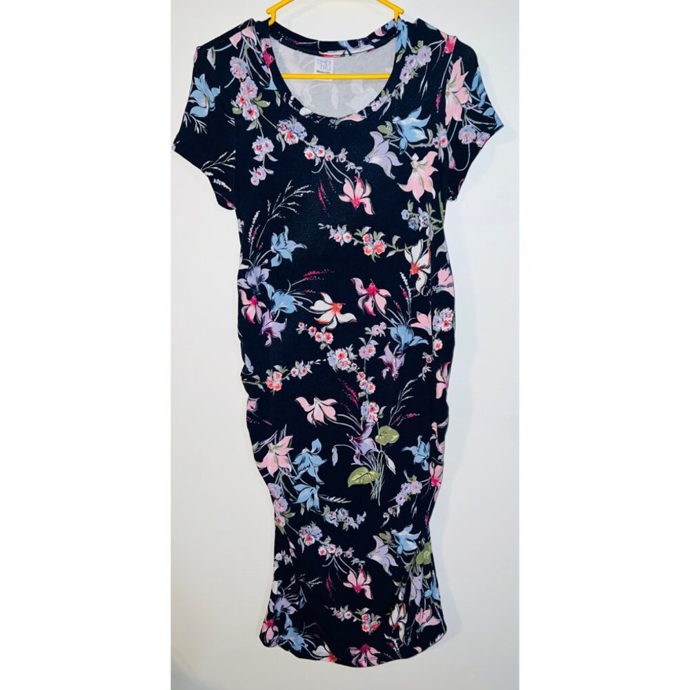 Time And Tru Maternity Navy Floral Print Dress S (4-6)
